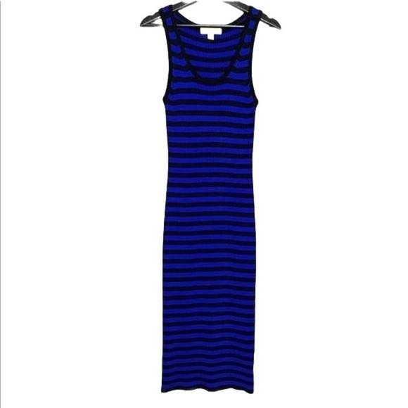MICHAEL Michael Kors Blue Black Stripe Sleeveless Ribbed Bodycon Dress Small - Picture 1 of 10